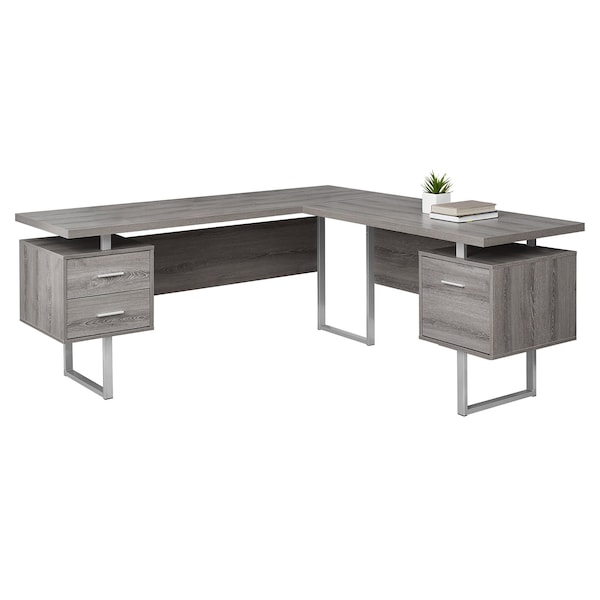 Computer Desk, Home Office, Corner, Storage Drawers, 70"L, L Shape, Work, Laptop, Metal, Brown